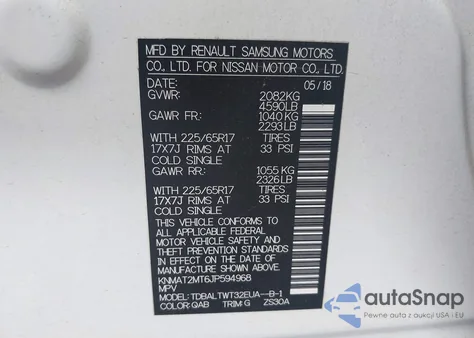 2018 Nissan Rogue S/Sv из США, поврежденный, VIN KNMAT2MT6JP594968